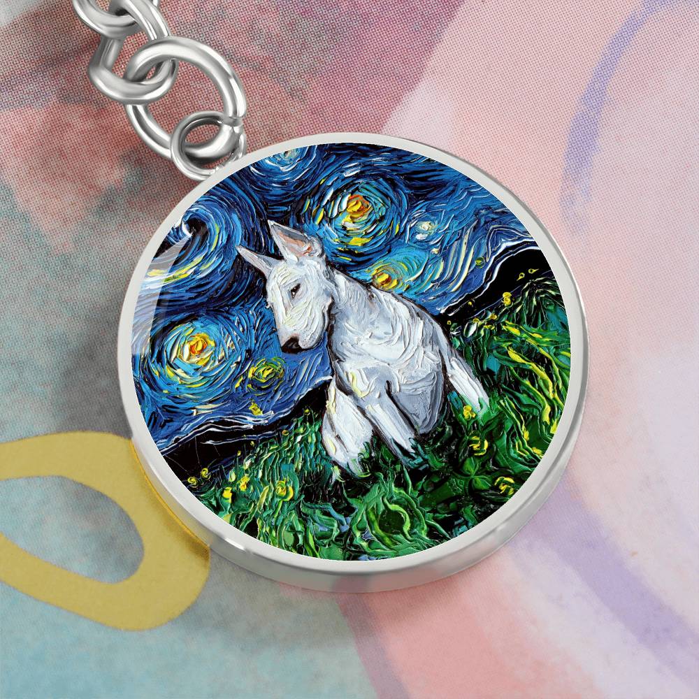 Bull Terrier Starry Night Round Keychain