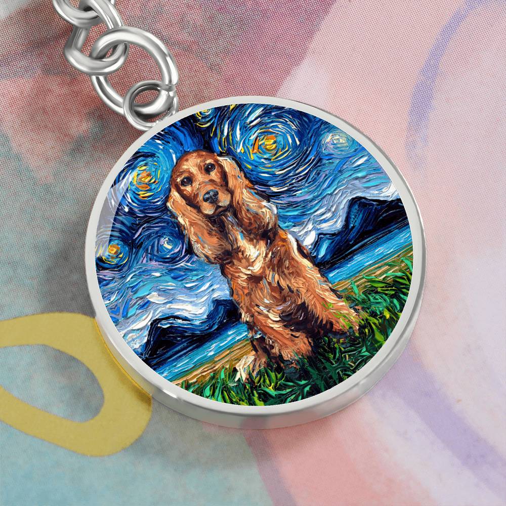Red Cocker Spaniel Starry Night Round Keychain