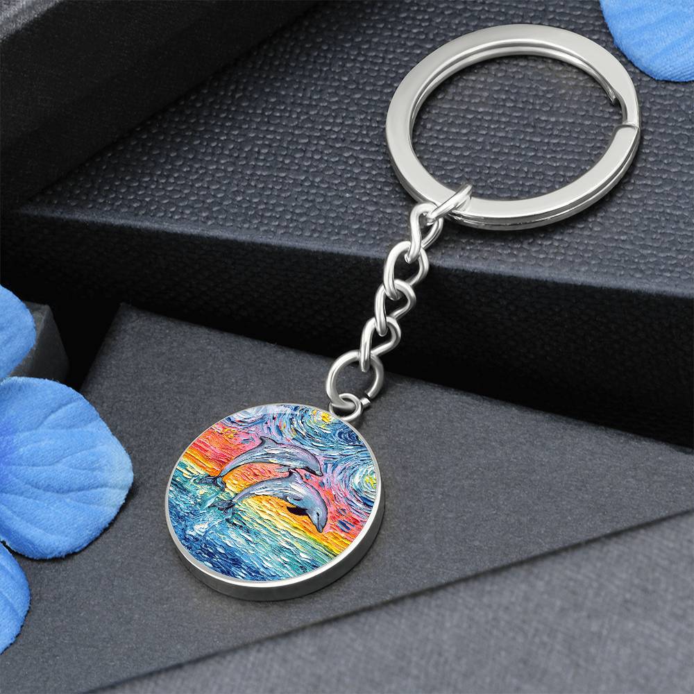 Dolphins Starry Night Round Keychain