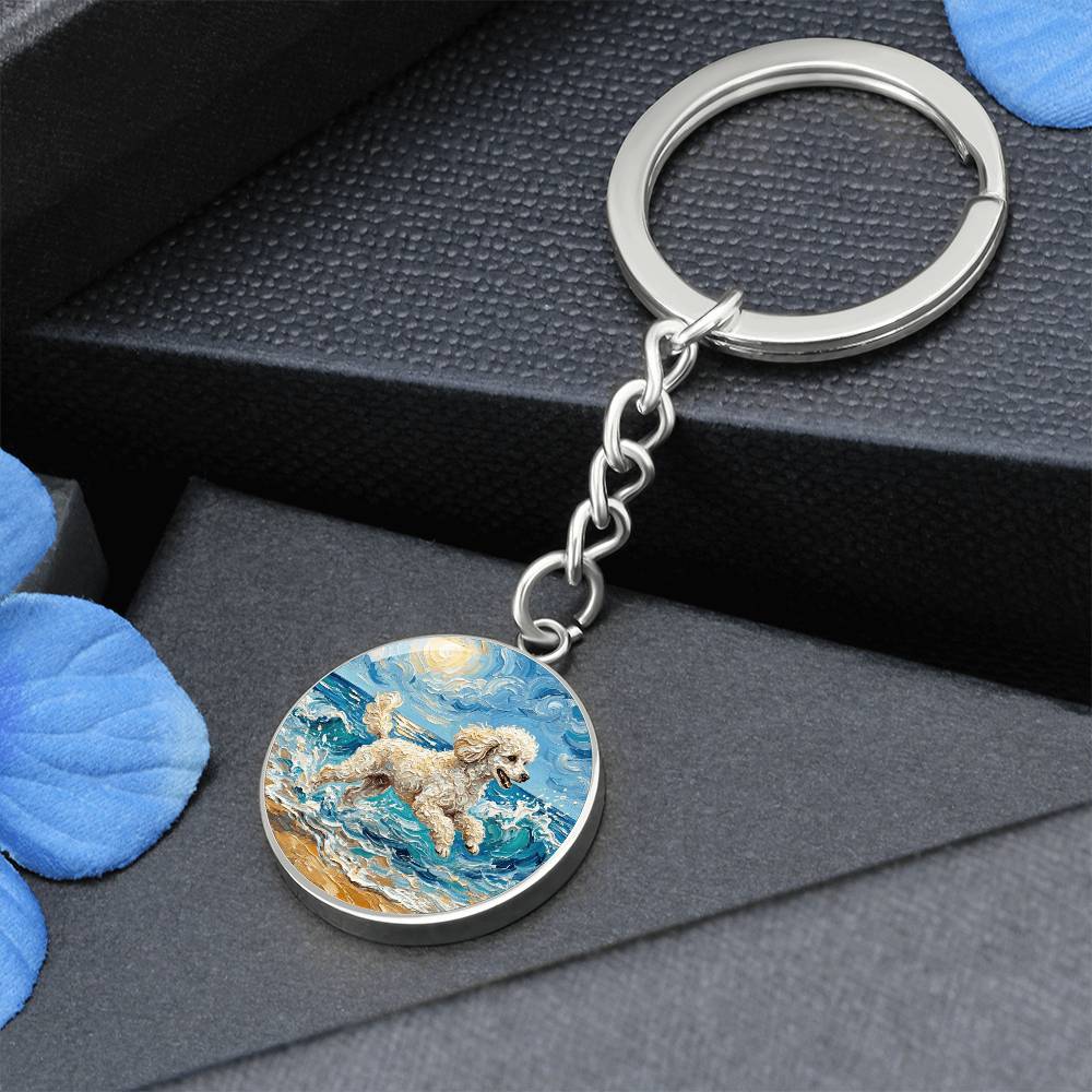 Beach Day - White Toy Poodle Round Keychain