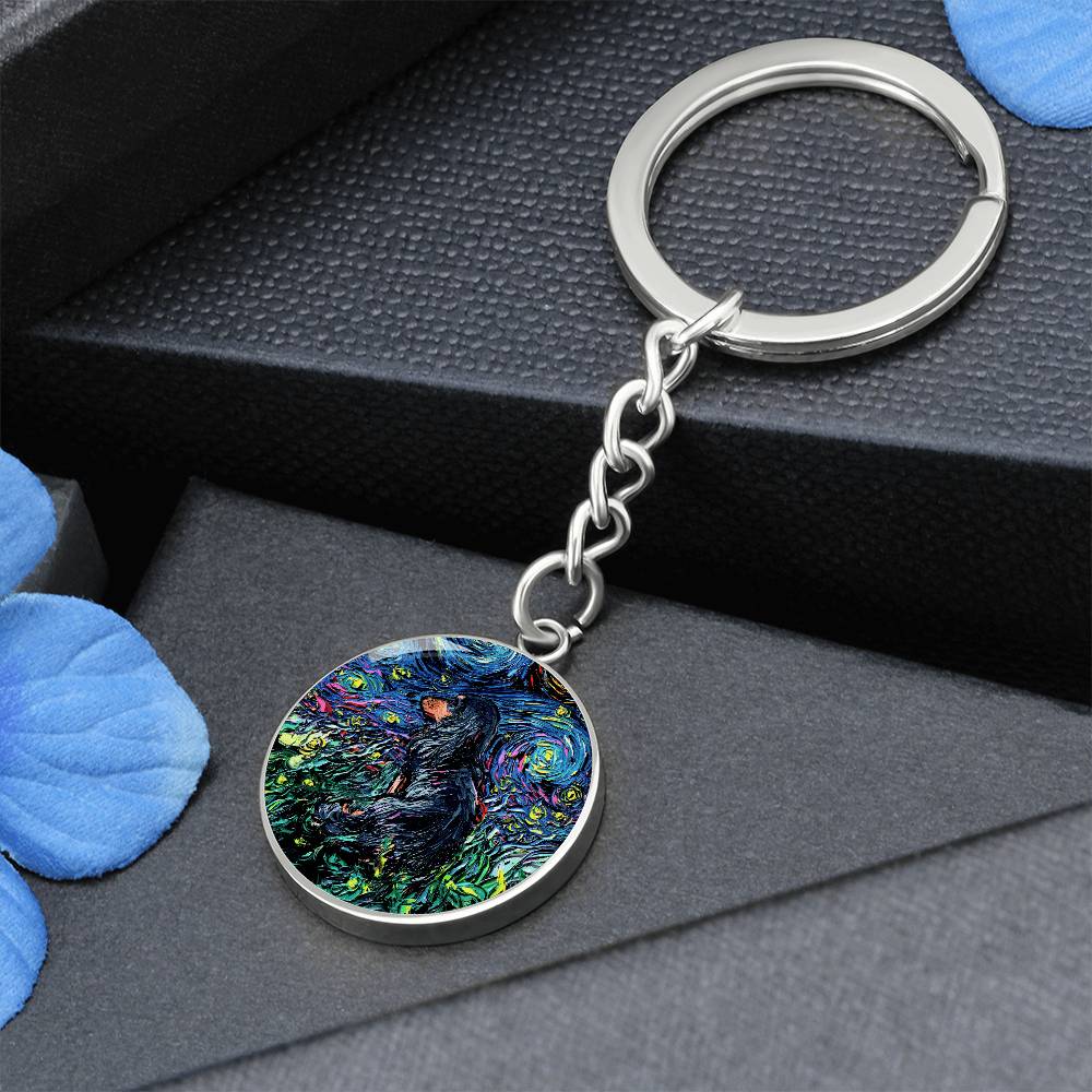 Black and Tan Long Hair Dachshund Round Keychain