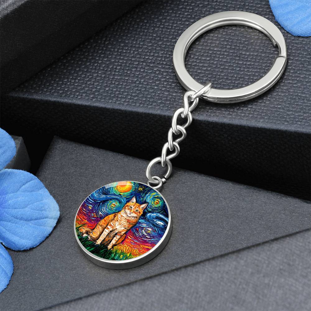 Orange Tabby Starry Night Round Keychain