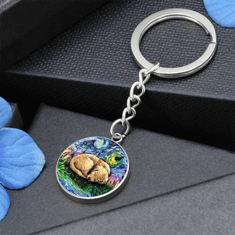 Sleepy Golden Retreiver Pup Round Keychain