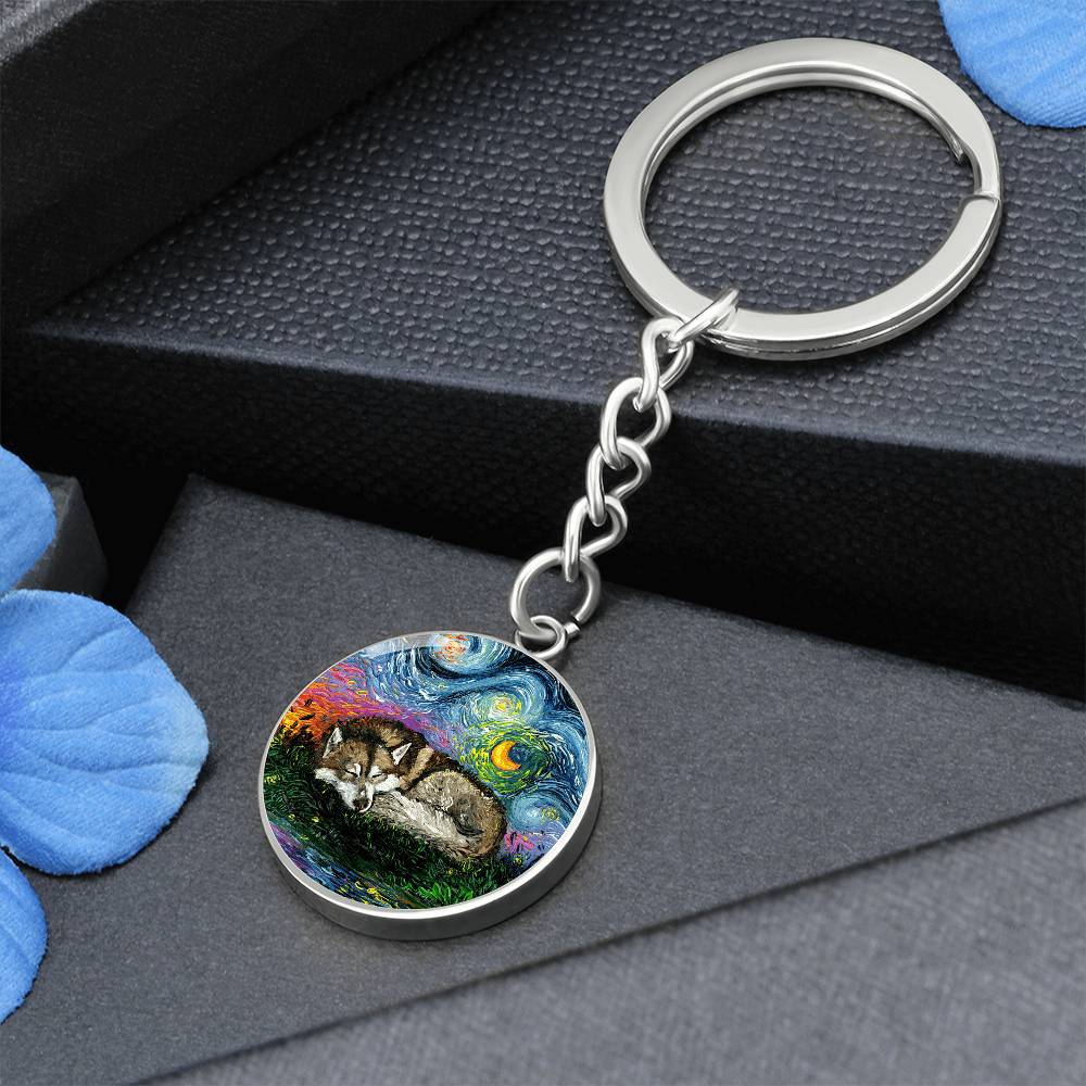 Sleeping Red Husky Round Keychain