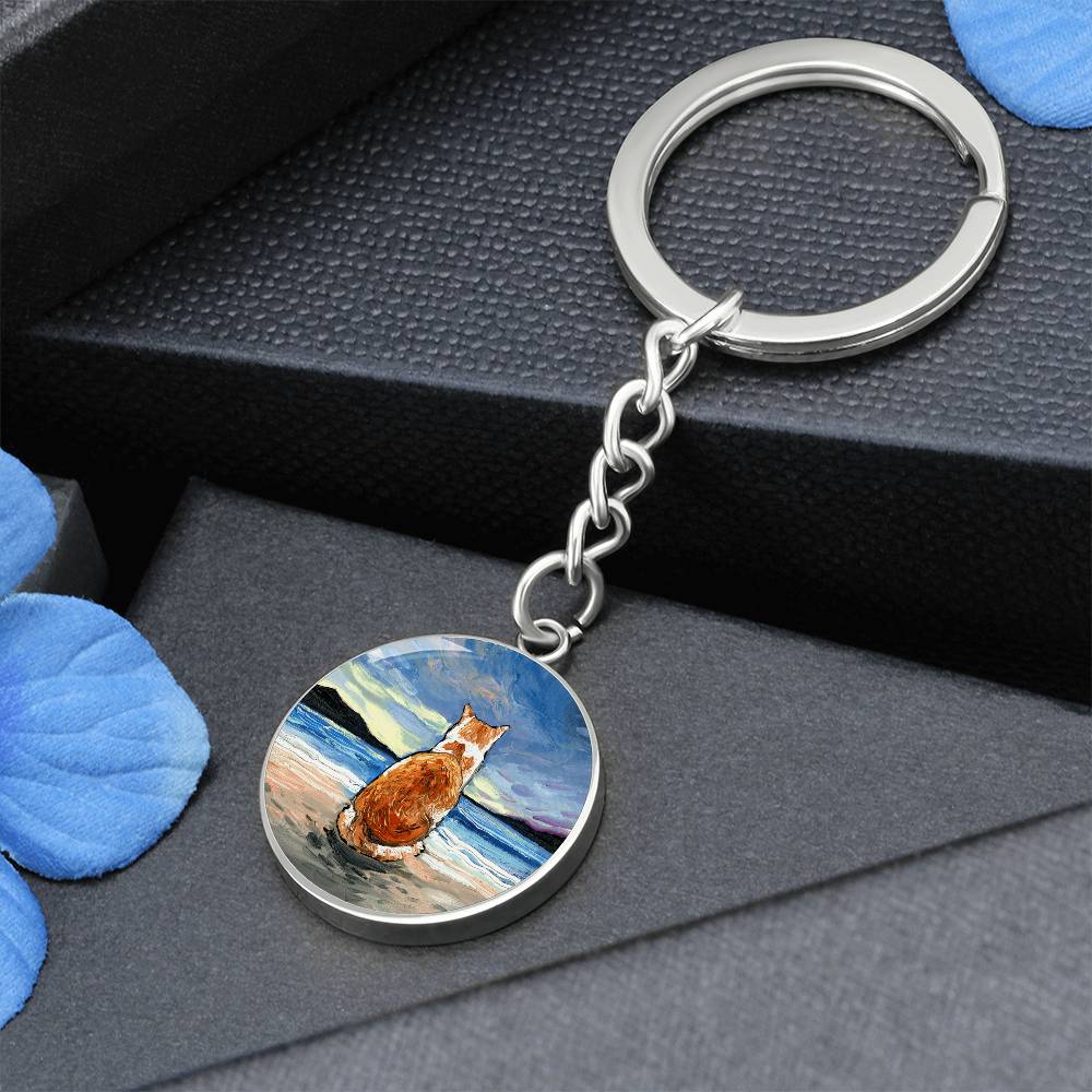 Beach Days - Orange and White Tabby Round Keychain