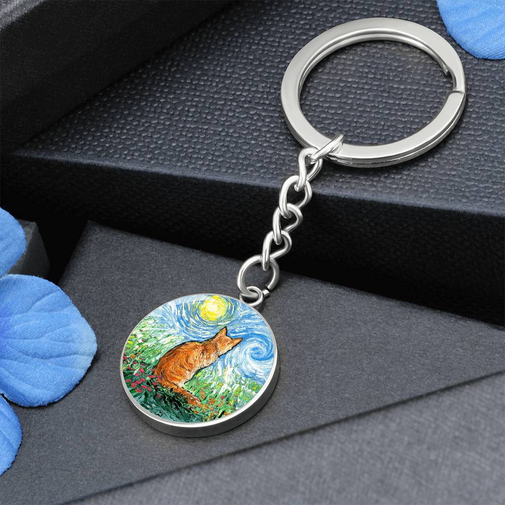 Orange Tabby Cat Spring Round Keychain