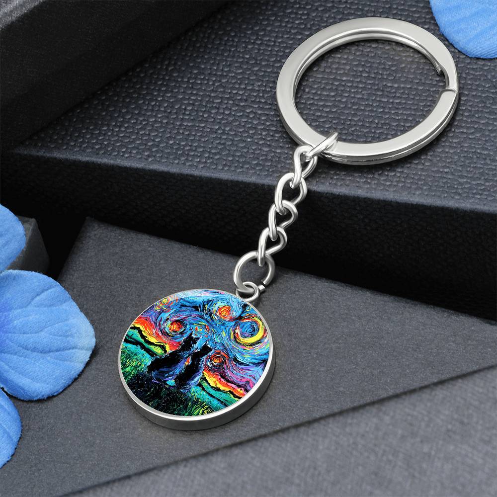 van Gogh's Cats Starry Night Round Keychain