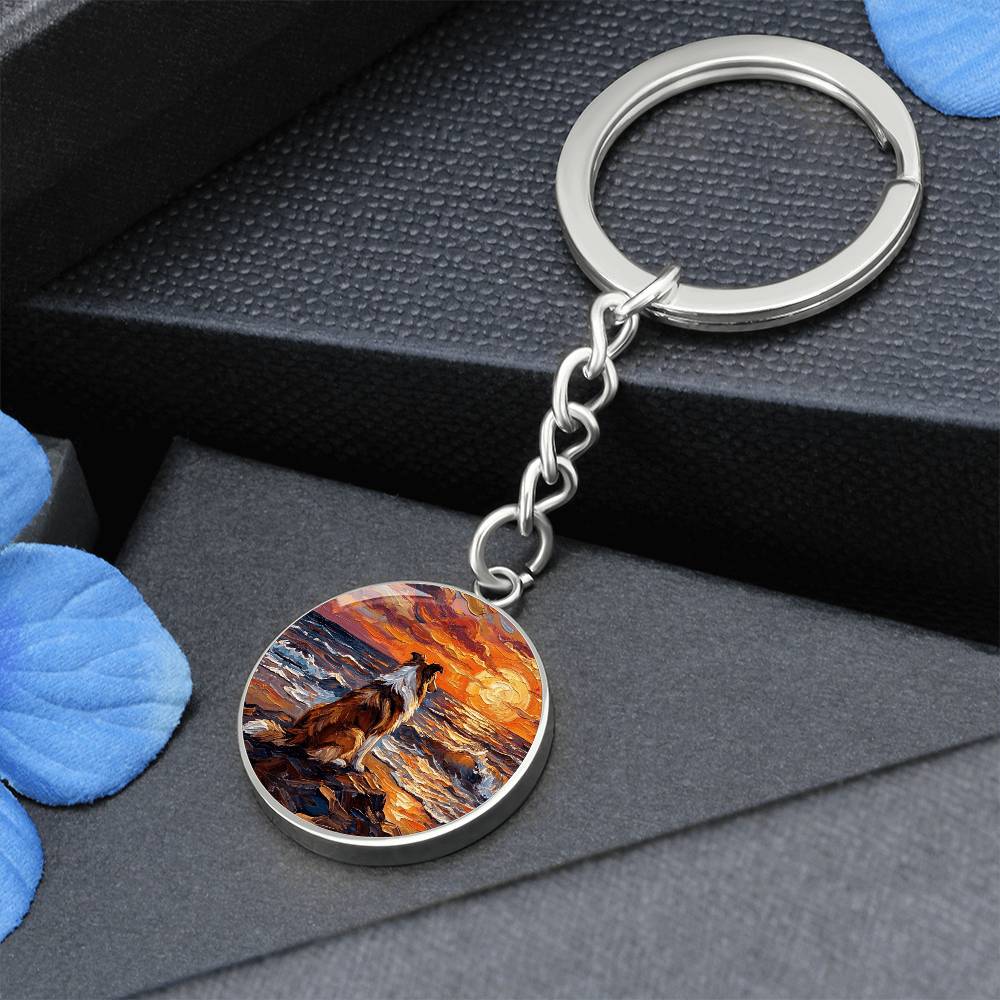 Beach Night - Collie Round Keychain