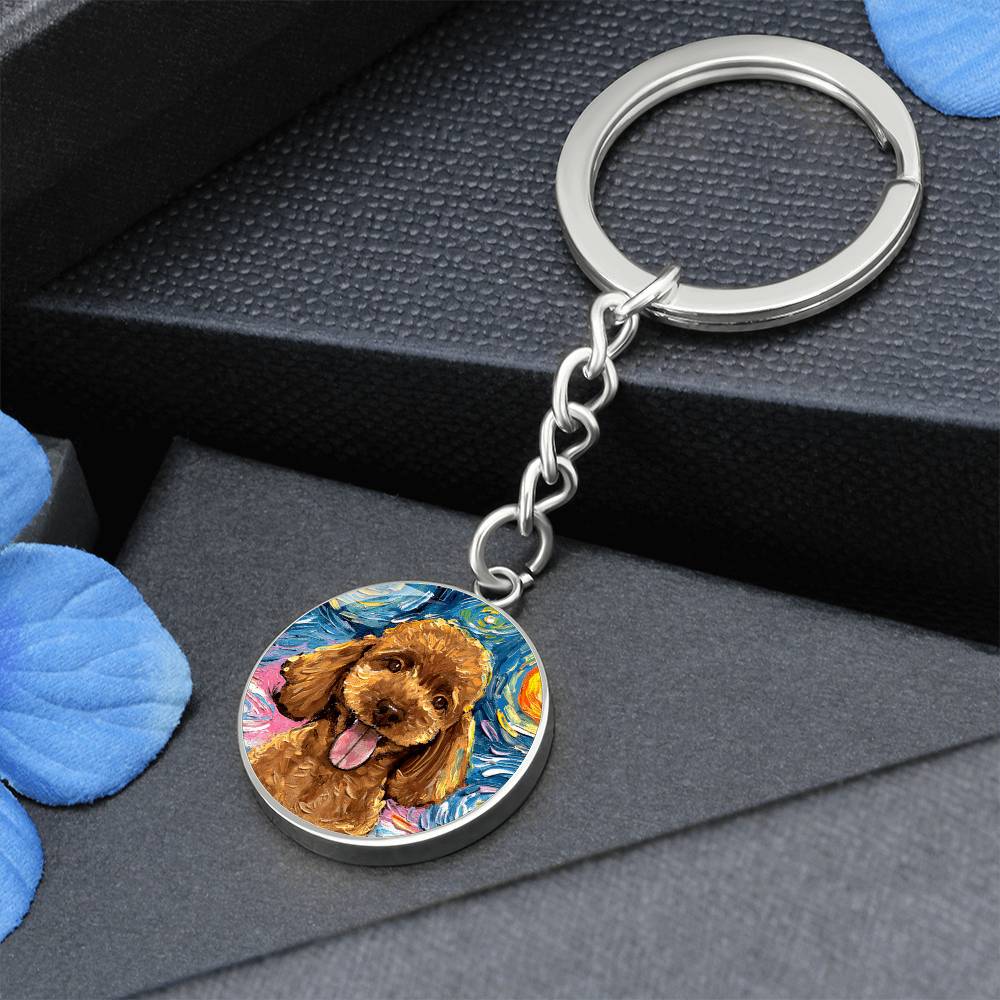 Apricot Poodle Portrait Starry Night Round Keychain