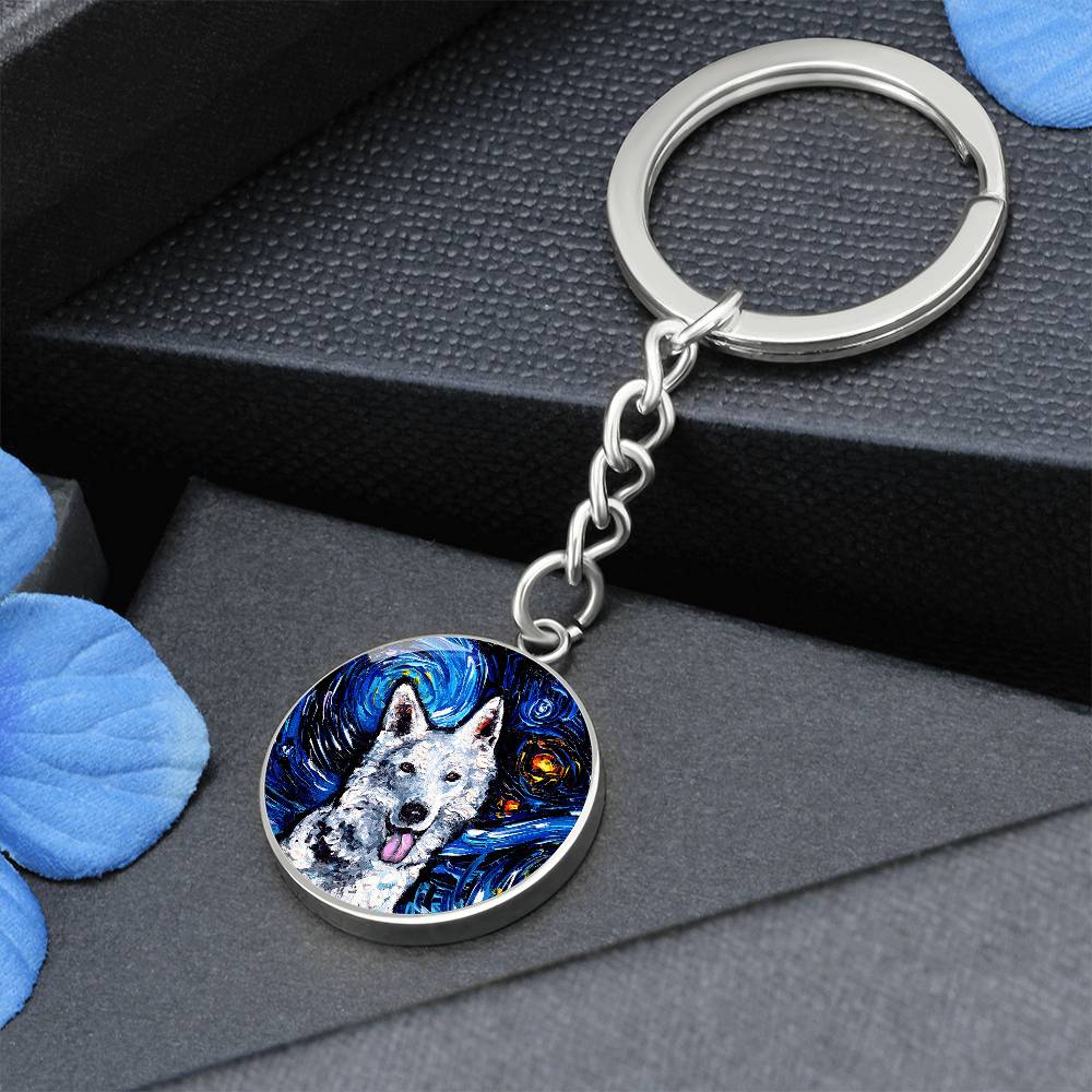 Swiss Shepherd Starry Night Round Keychain