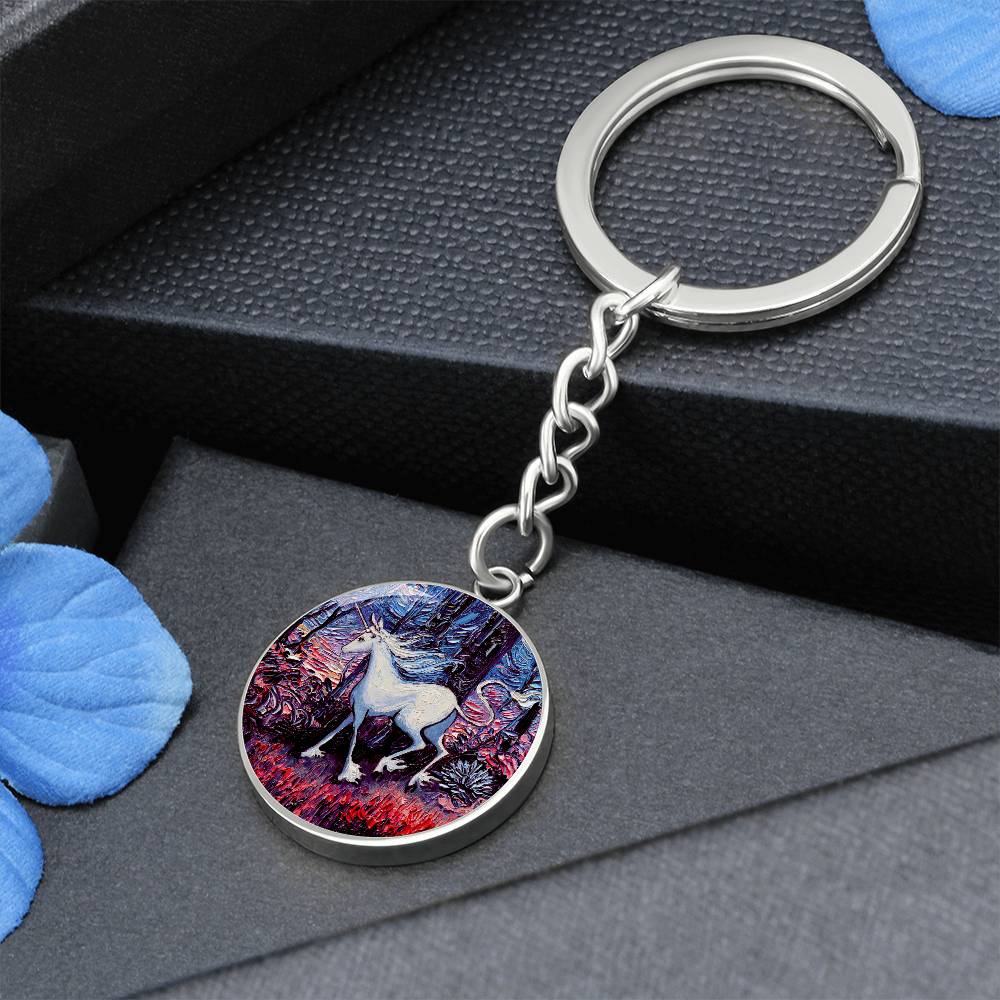 Unicorn Running Round Keychain