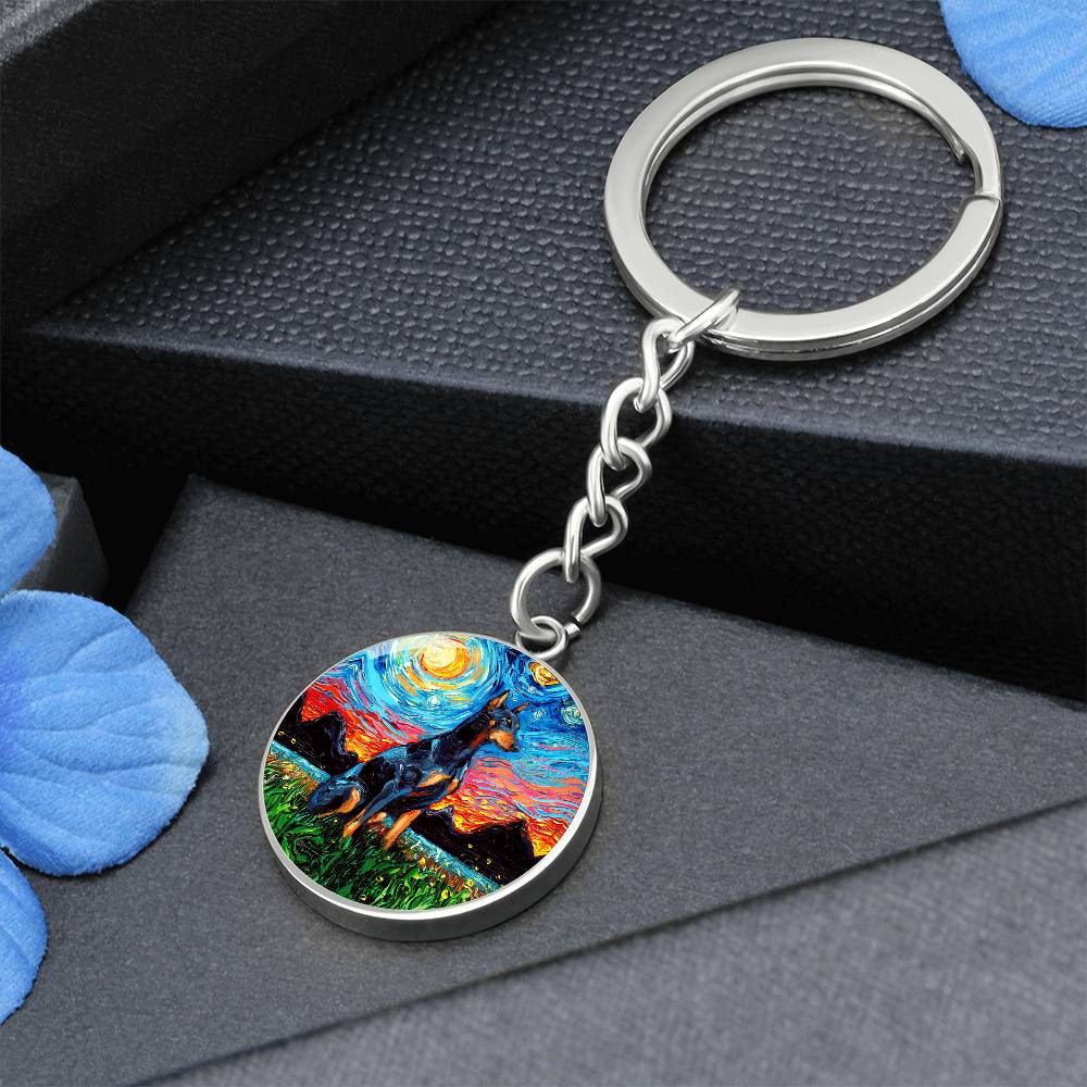 Doberman Pinscher Starry Night Round Keychain