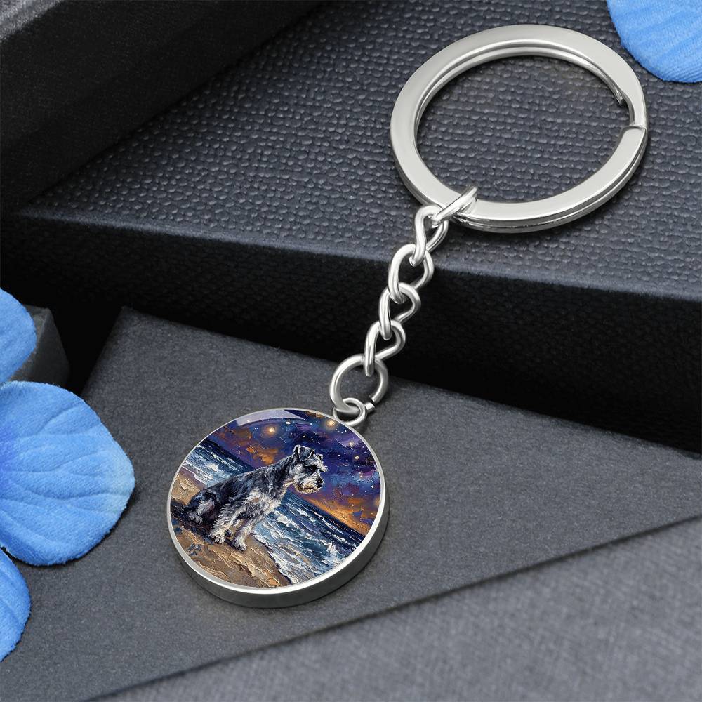 Beach Night - Schnauzer Round Keychain