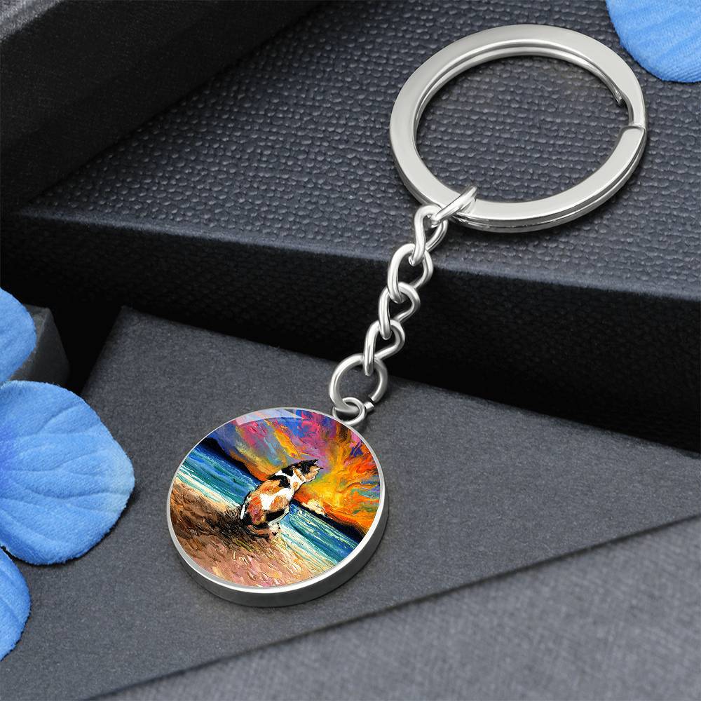 Beach Days - Calico Cat Round Keychain