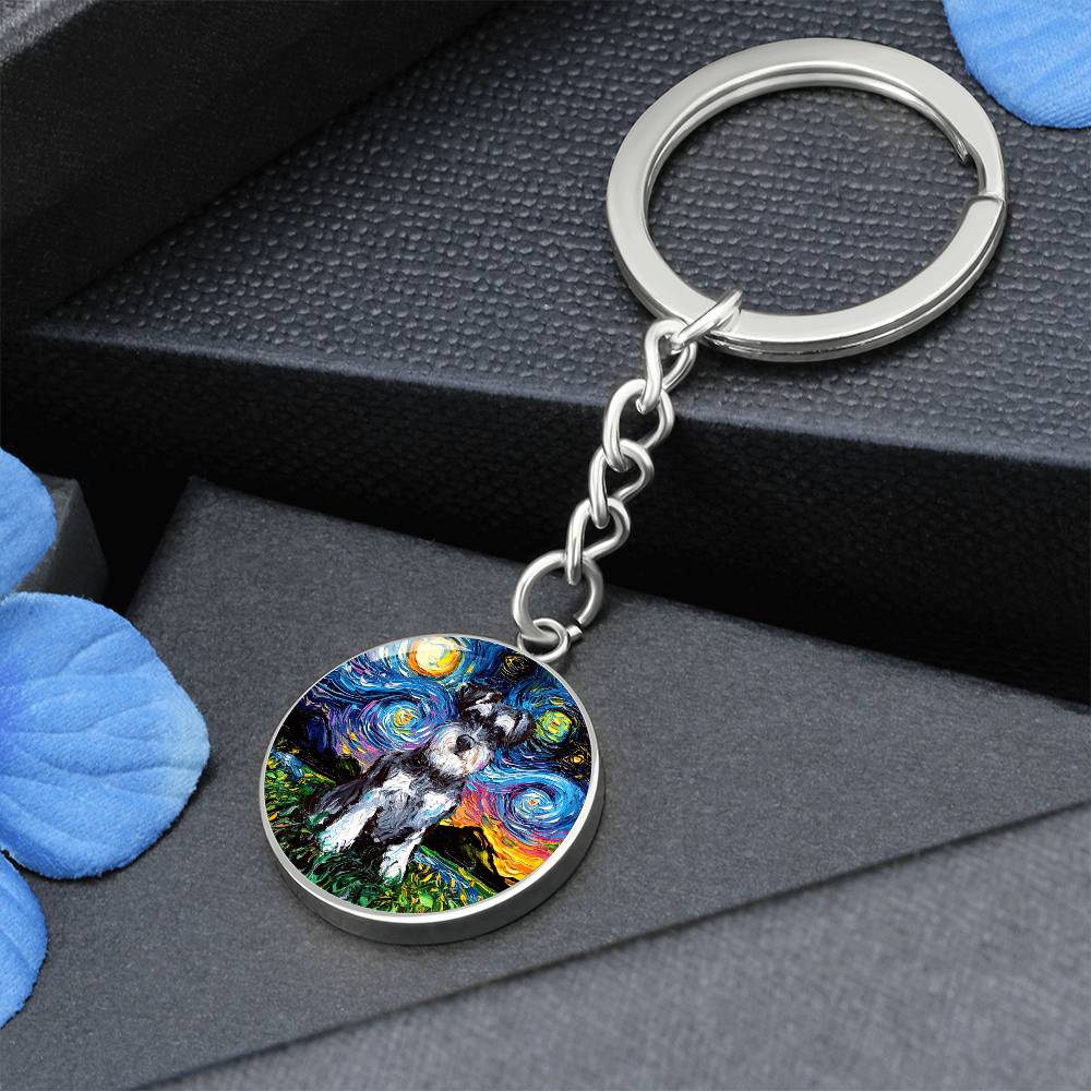 Schnauzer Starry Night Round Keychain