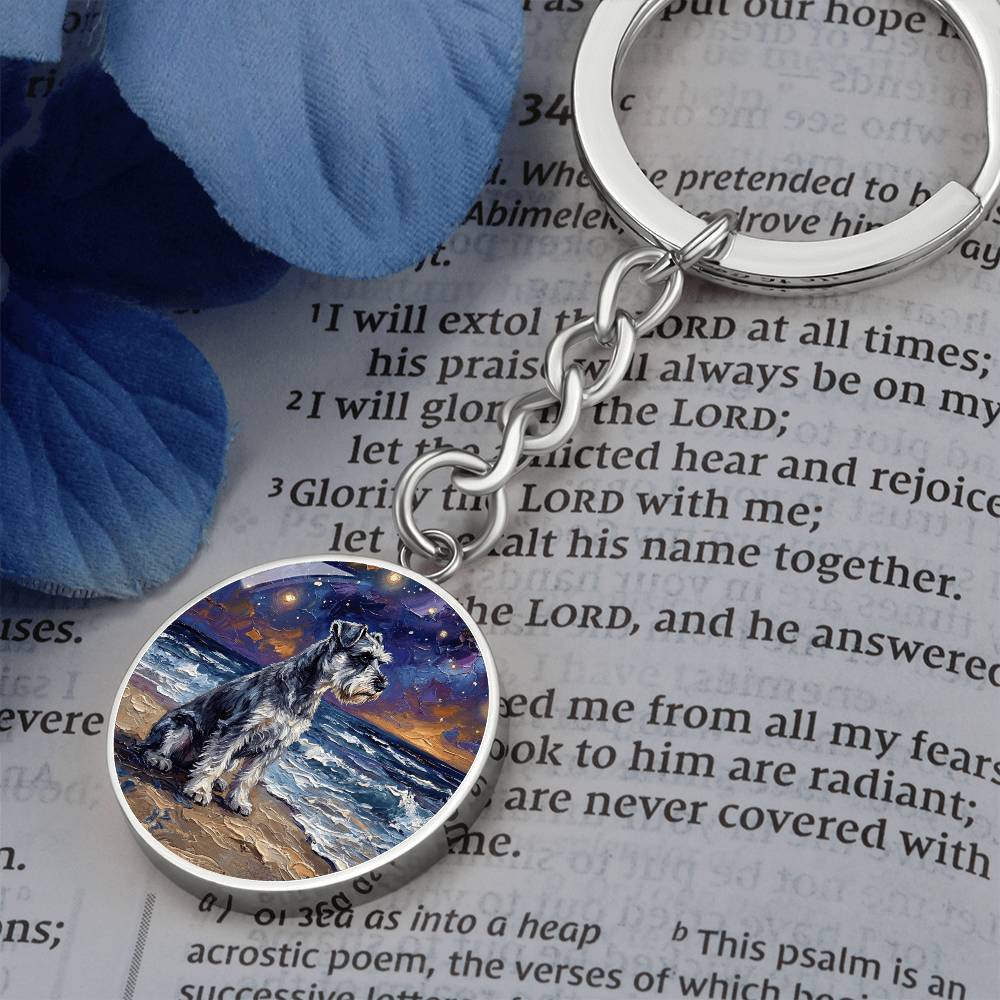 Beach Night - Schnauzer Round Keychain