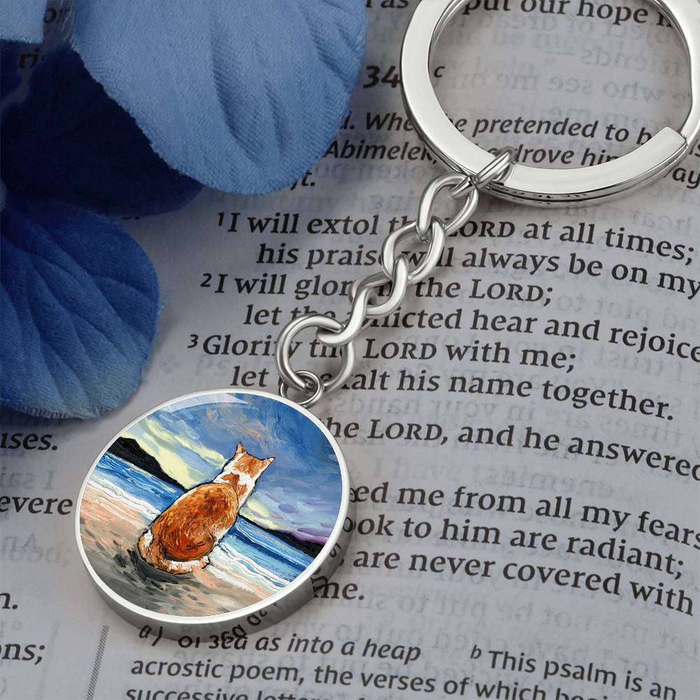 Beach Days - Orange and White Tabby Round Keychain