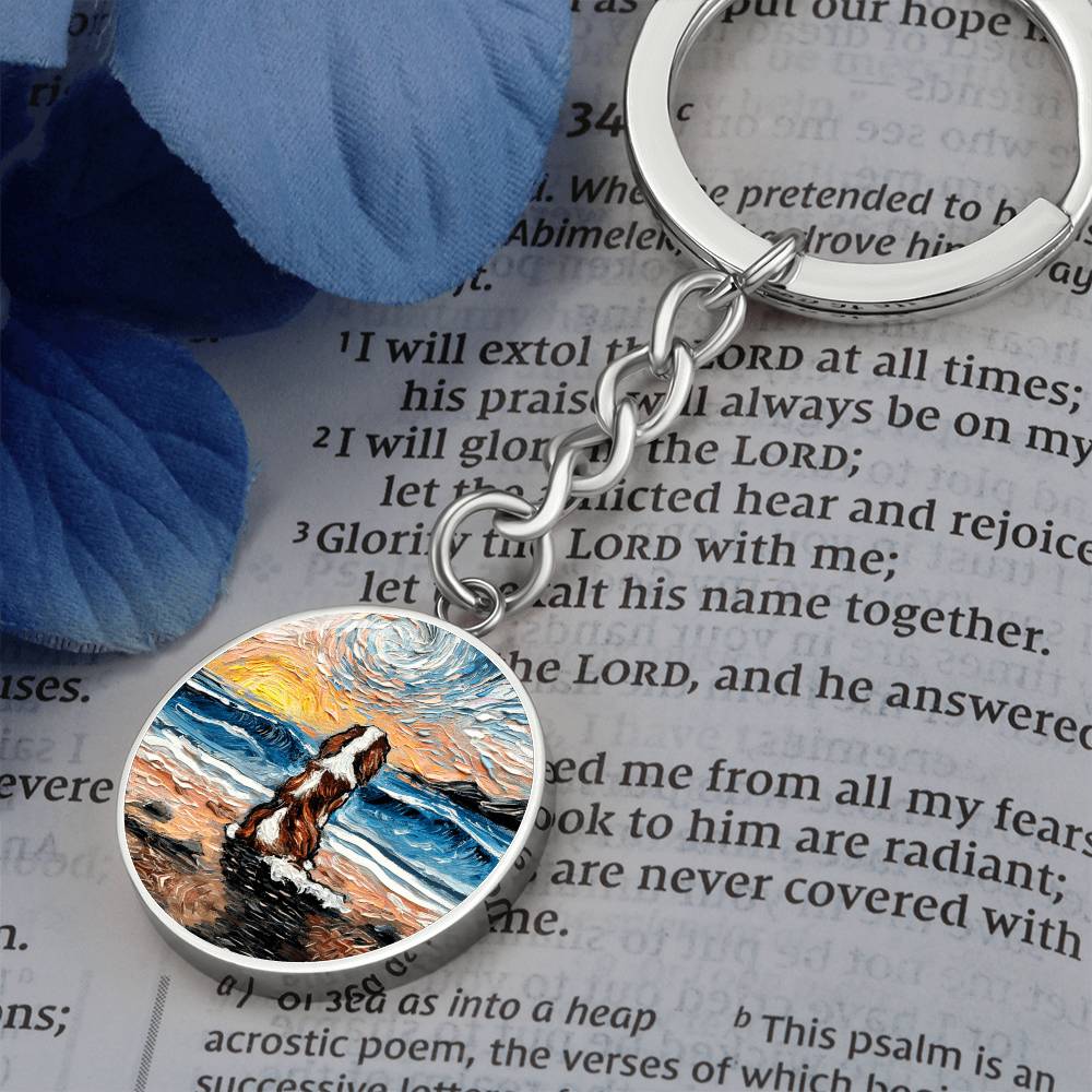Beach Days - Blenheim Spaniel Round Keychain