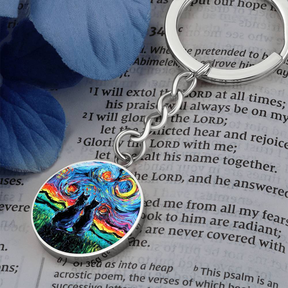 van Gogh's Cats Starry Night Round Keychain