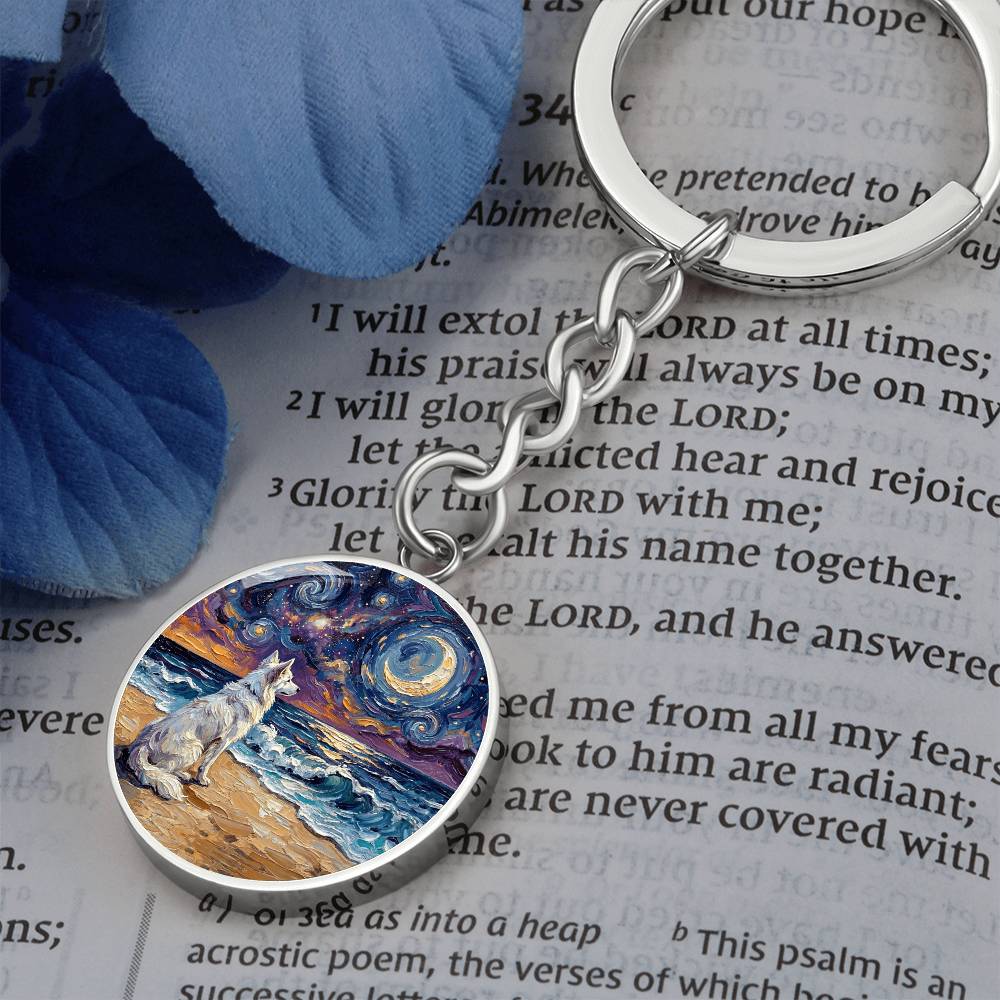 Beach Night - Isabella Husky Round Keychain