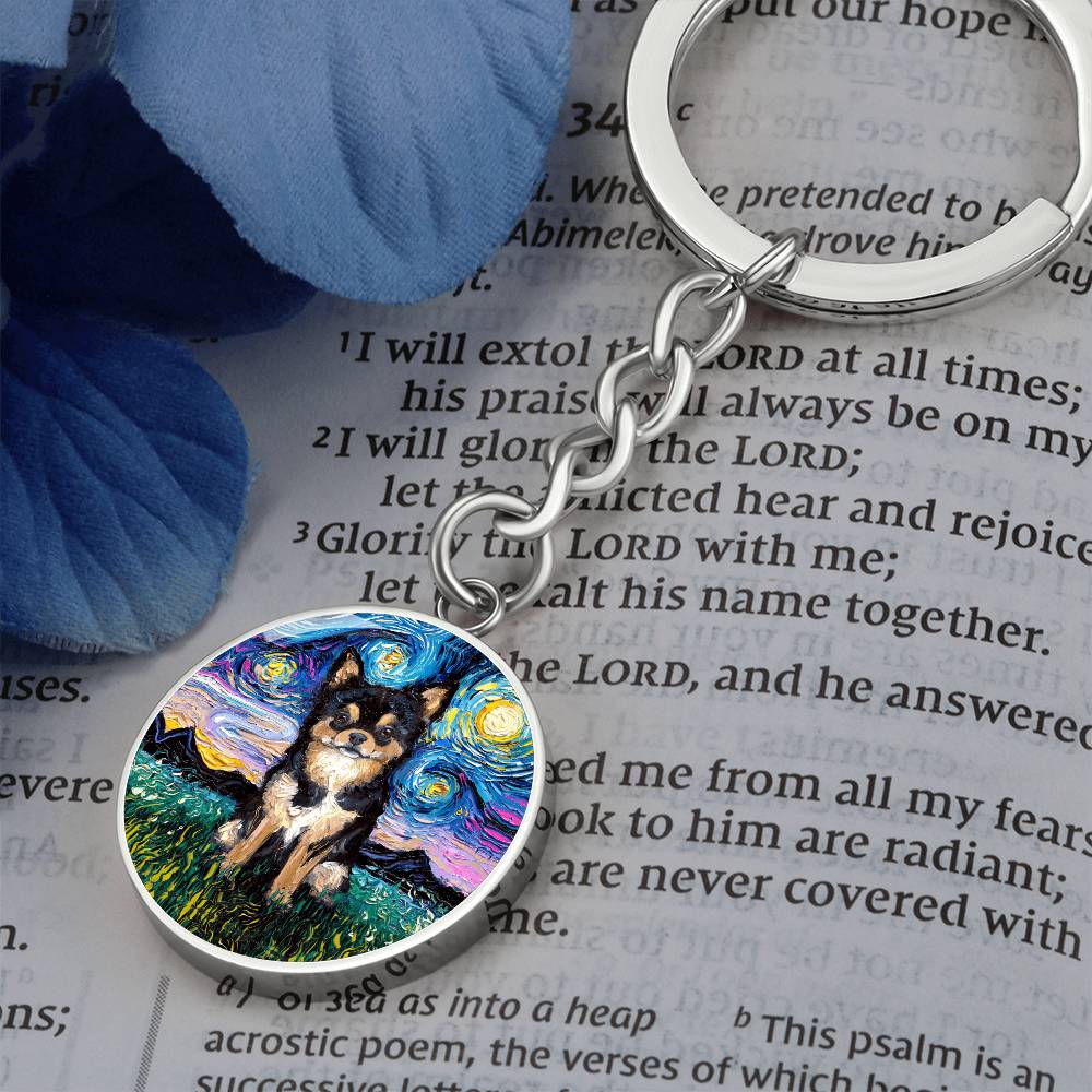 Black and Tan Chihuahua Starry Night Round Keychain