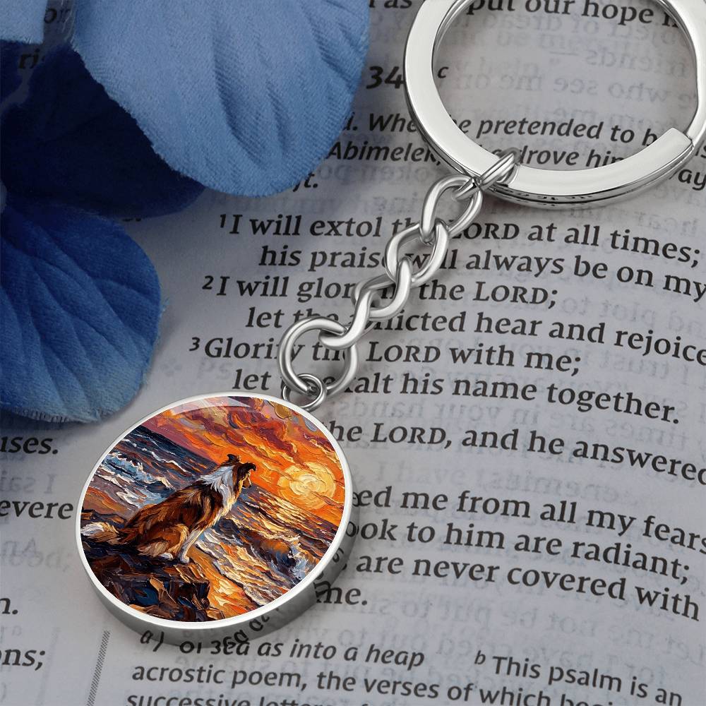 Beach Night - Collie Round Keychain