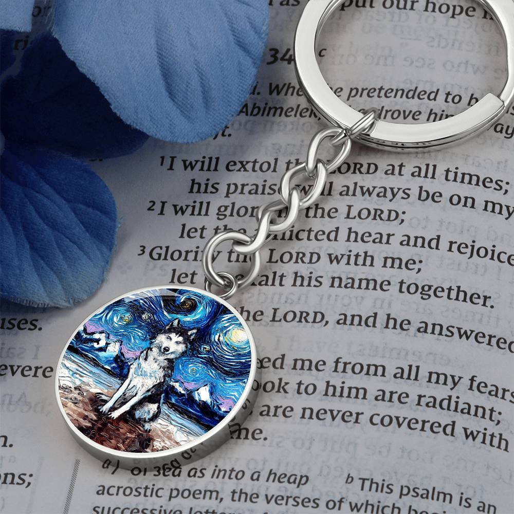 Husky Starry Night Round Keychain