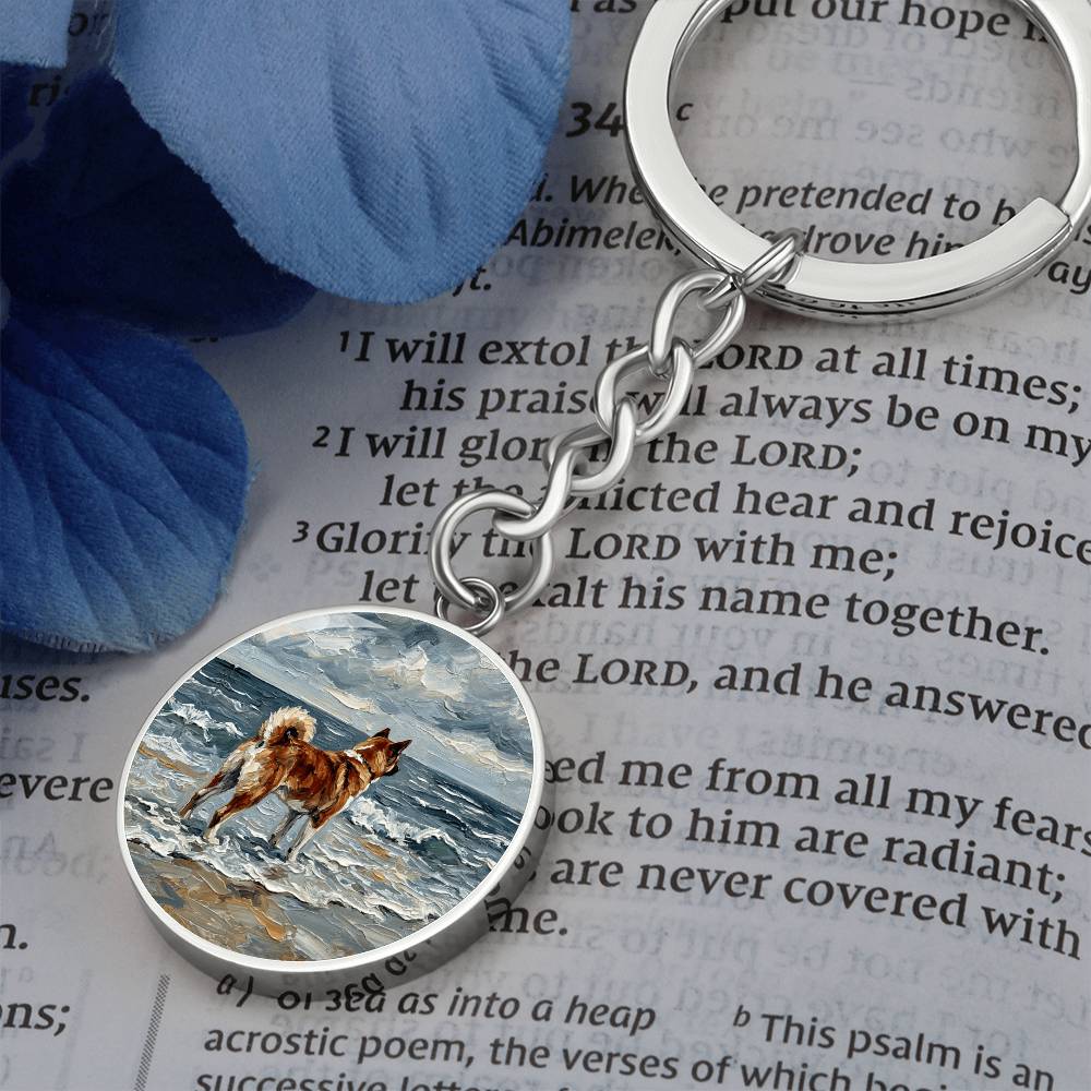 Beach Day - Akita Round Keychain