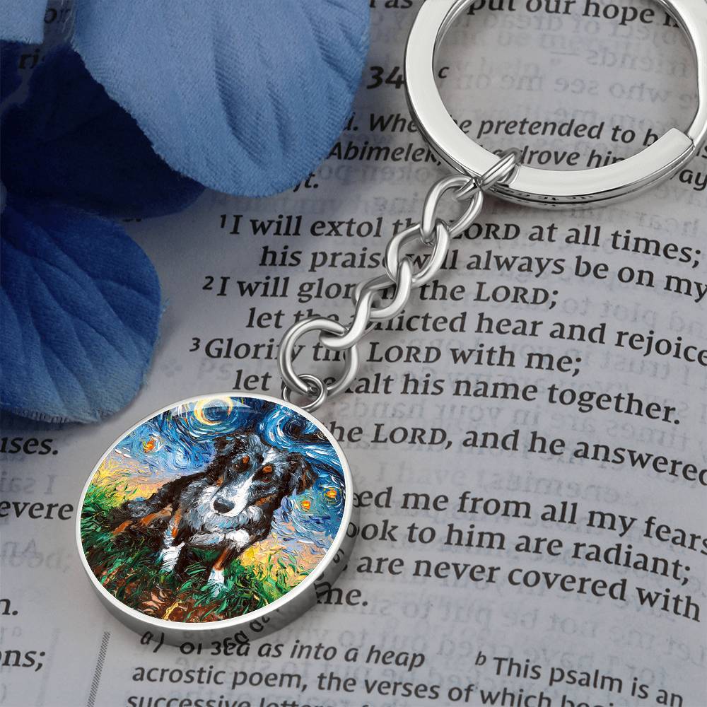 Australian Shepherd Starry Night Round Keychain