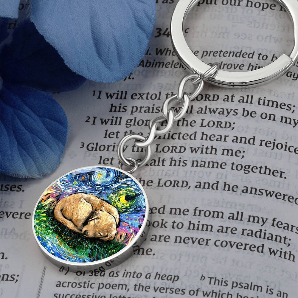 Sleepy Golden Retreiver Pup Round Keychain
