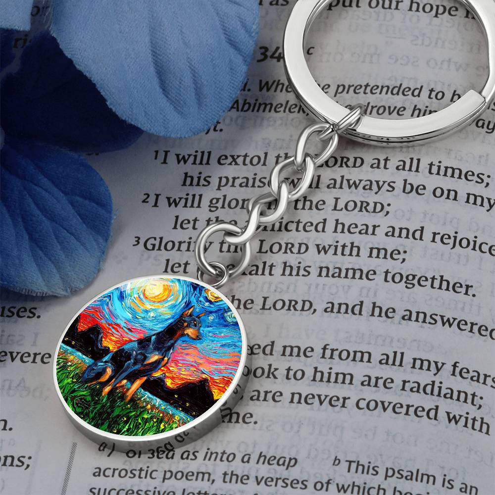 Doberman Pinscher Starry Night Round Keychain