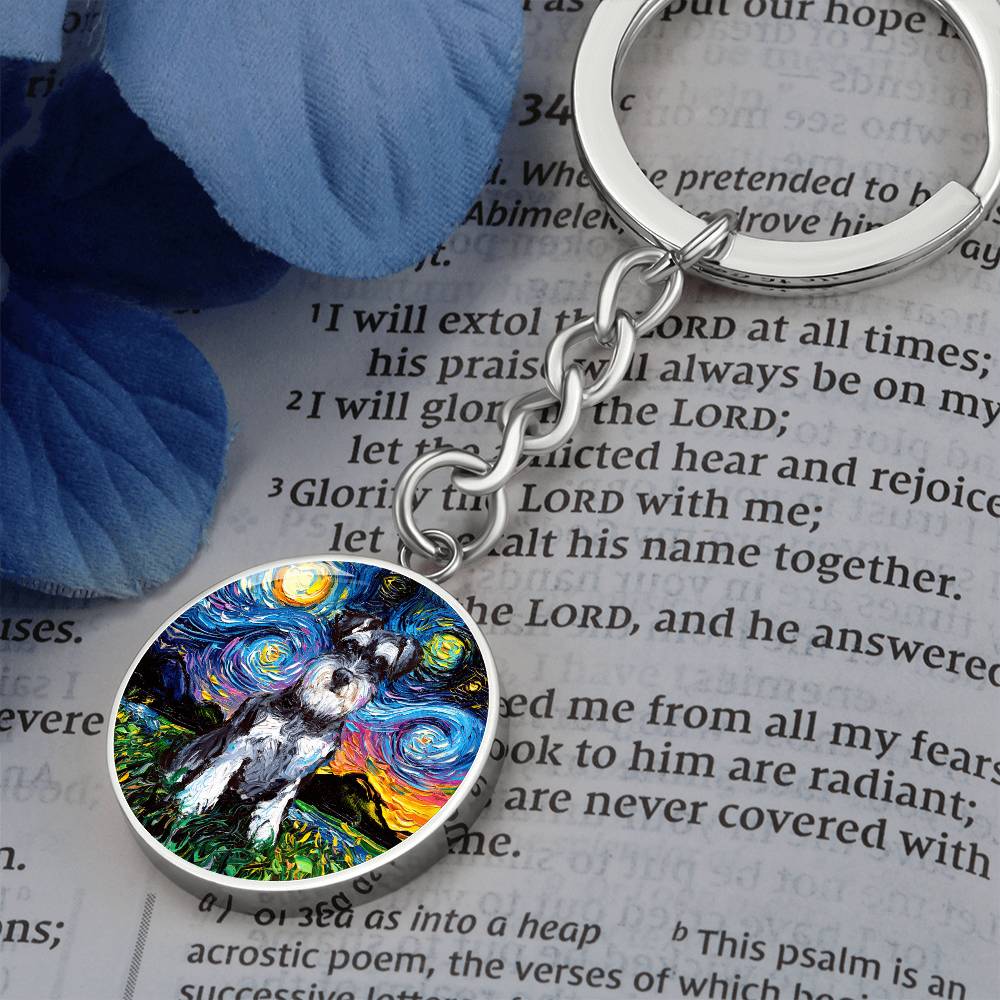 Schnauzer Starry Night Round Keychain