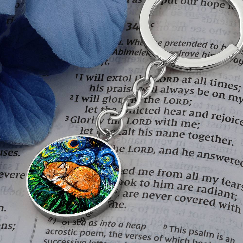 Sleeping Orange Tabby Starry Night Round Keychain