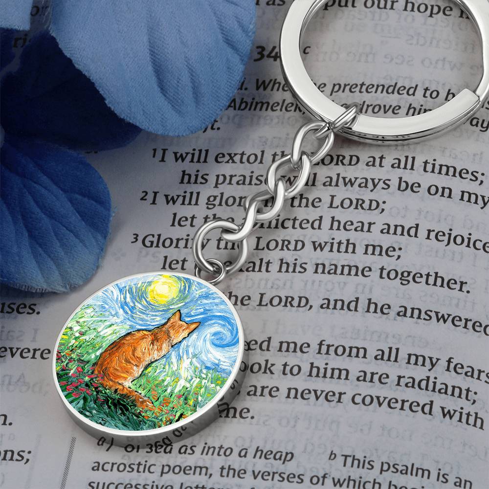 Orange Tabby Cat Spring Round Keychain