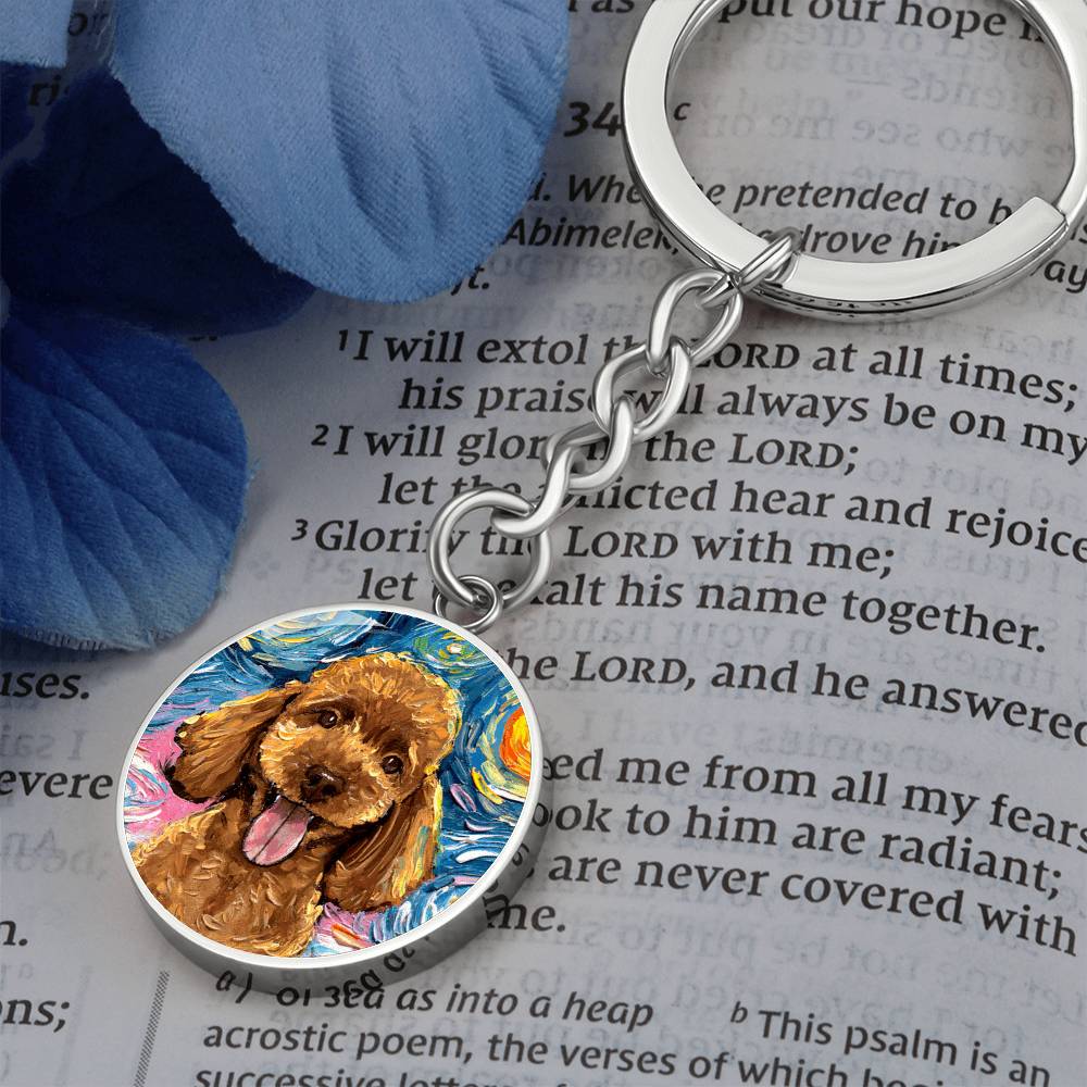 Apricot Poodle Portrait Starry Night Round Keychain