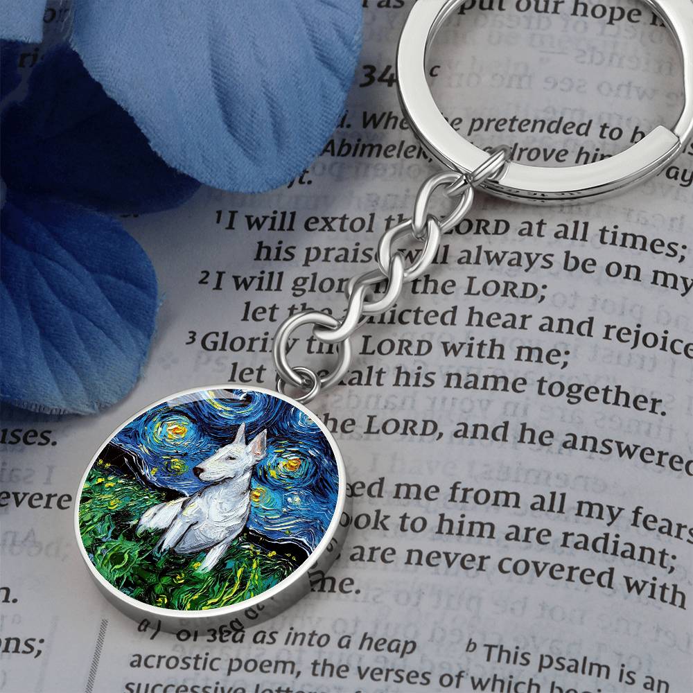 Bull Terrier Starry Night Round Keychain
