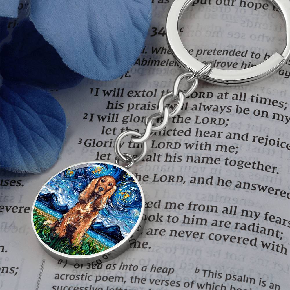 Red Cocker Spaniel Starry Night Round Keychain