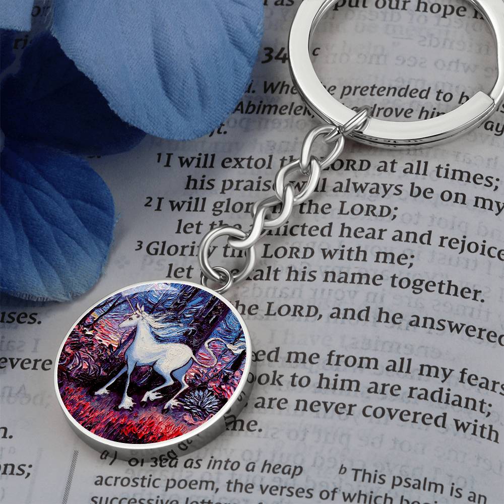 Unicorn Running Round Keychain