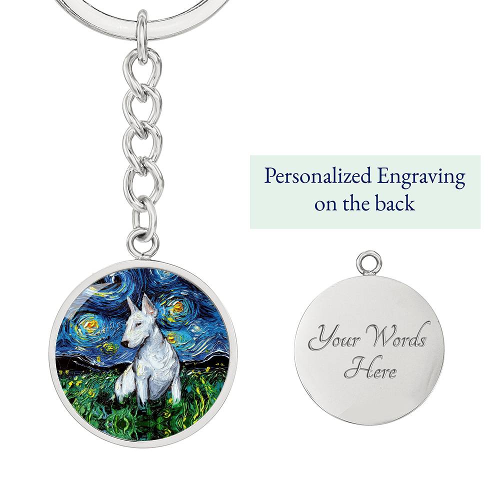 Bull Terrier Starry Night Round Keychain