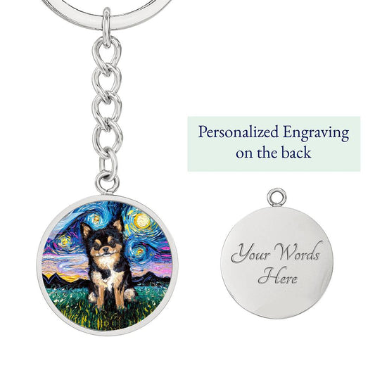 Black and Tan Chihuahua Starry Night Round Keychain