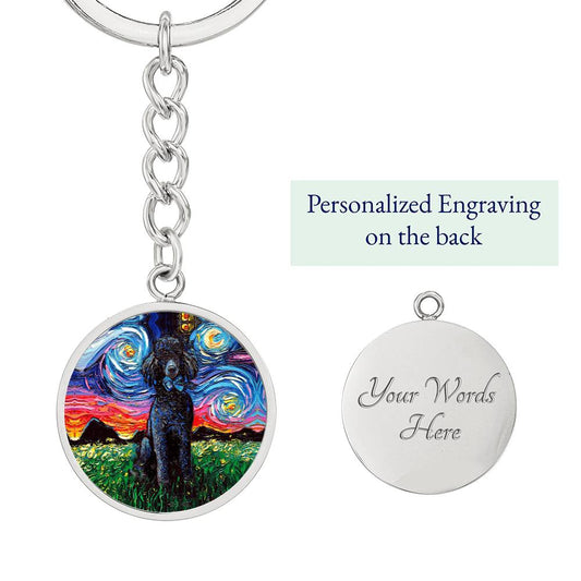 Black Poodle Starry Night Round Keychain