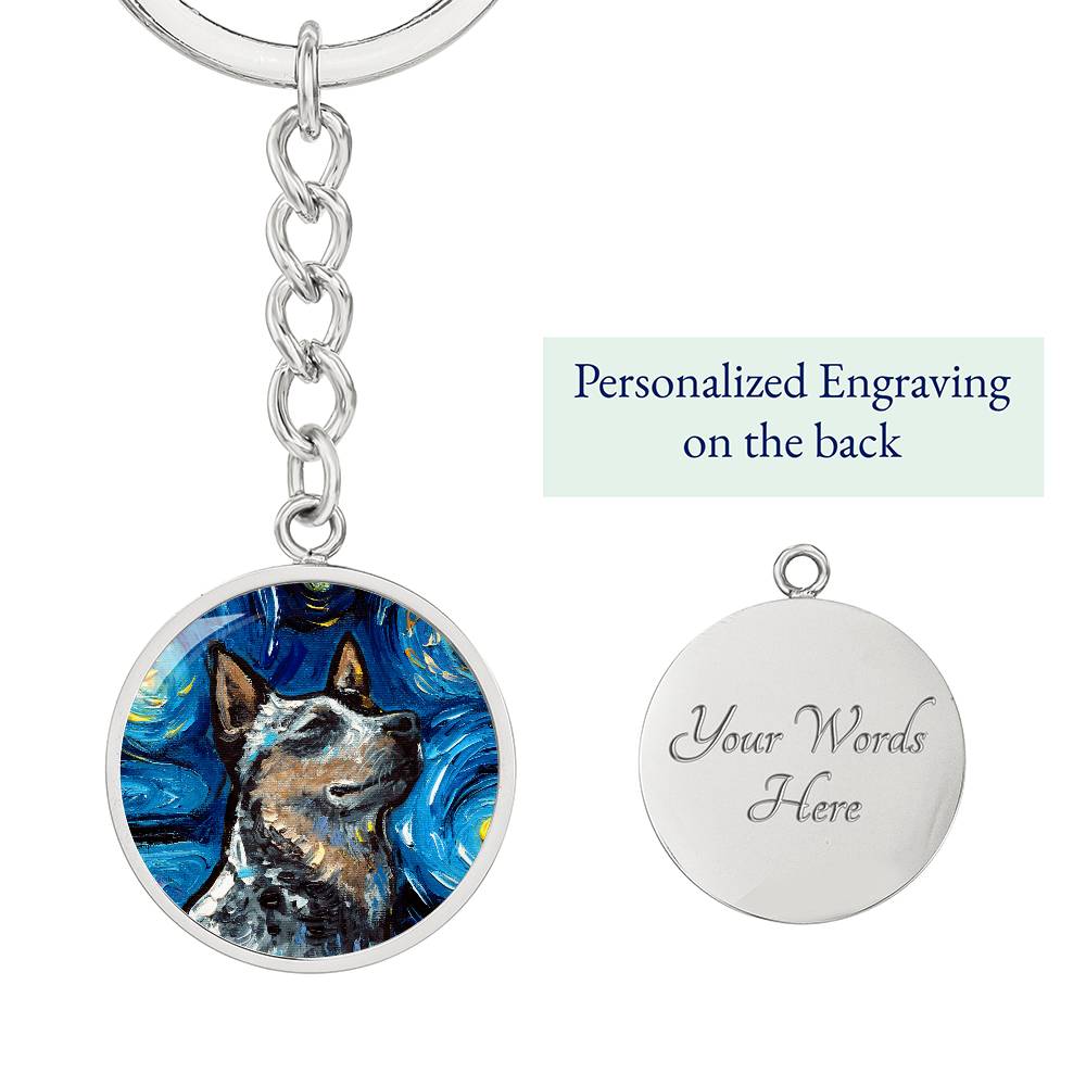 Blue Heeler Portrait Starry Night Round Keychain