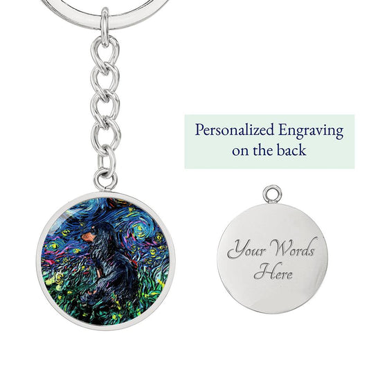 Black and Tan Long Hair Dachshund Round Keychain