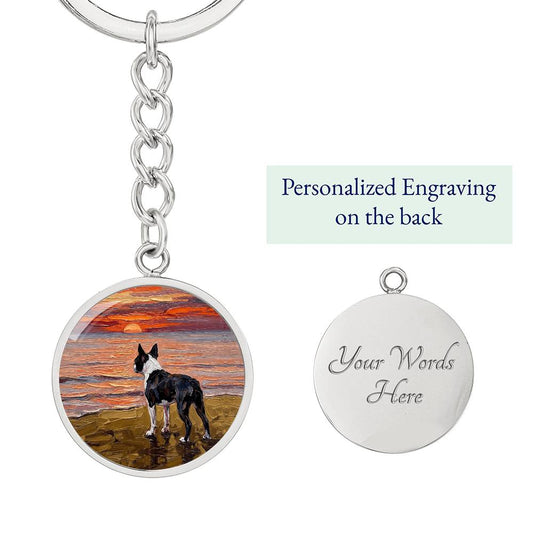 Beach Night - Boston Terrier Round Keychain