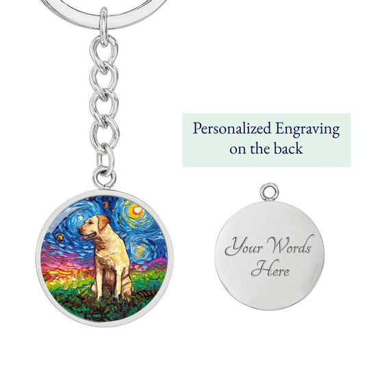 Yellow Labrador Starry Night Round Keychain