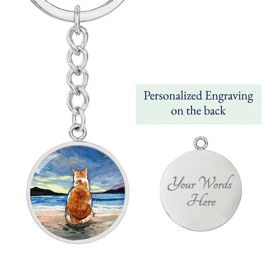 Beach Days - Orange and White Tabby Round Keychain