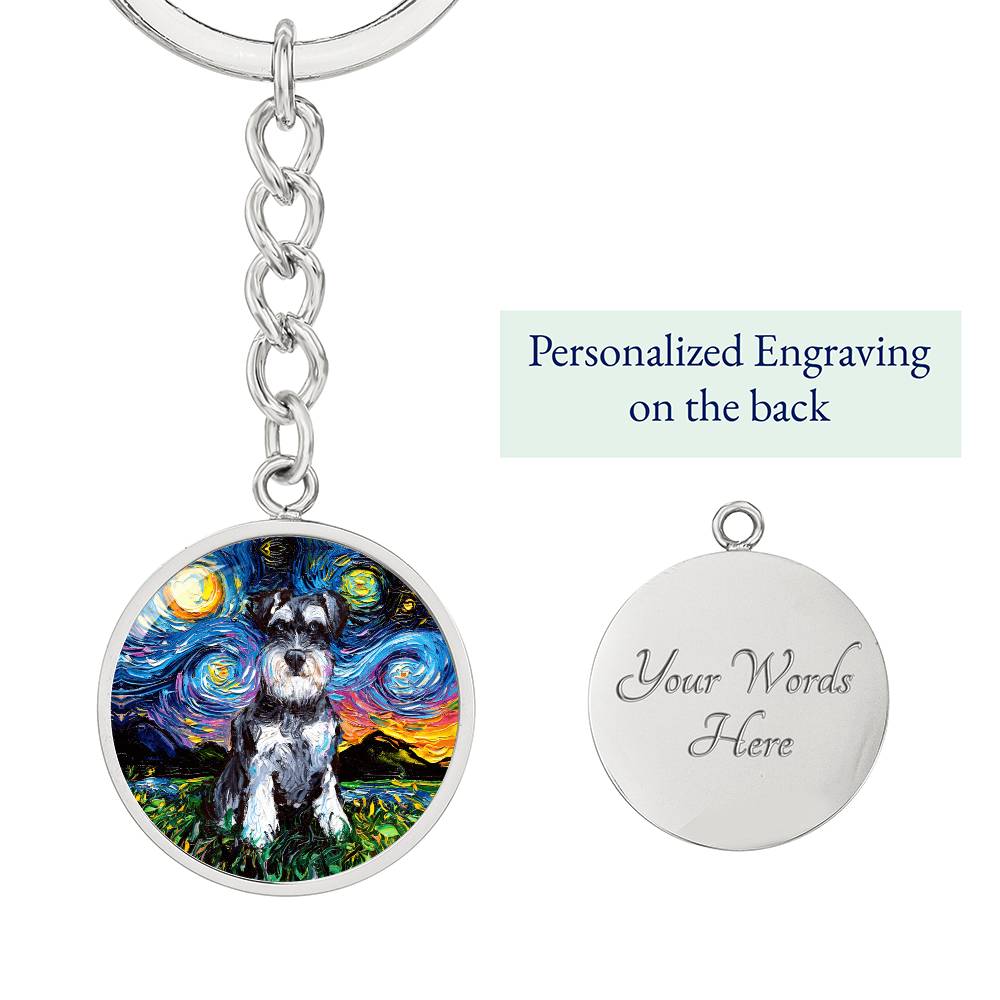 Schnauzer Starry Night Round Keychain