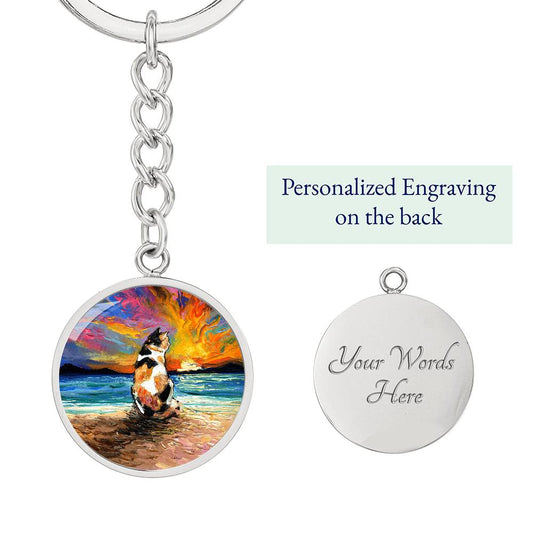 Beach Days - Calico Cat Round Keychain