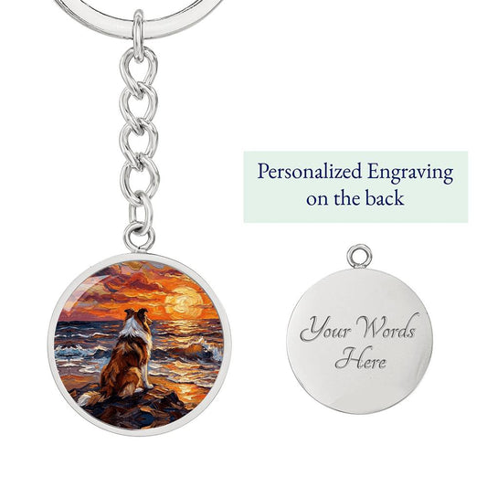 Beach Night - Collie Round Keychain