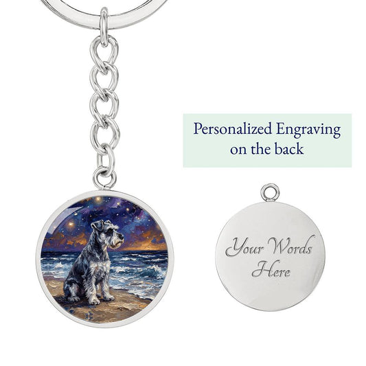 Beach Night - Schnauzer Round Keychain